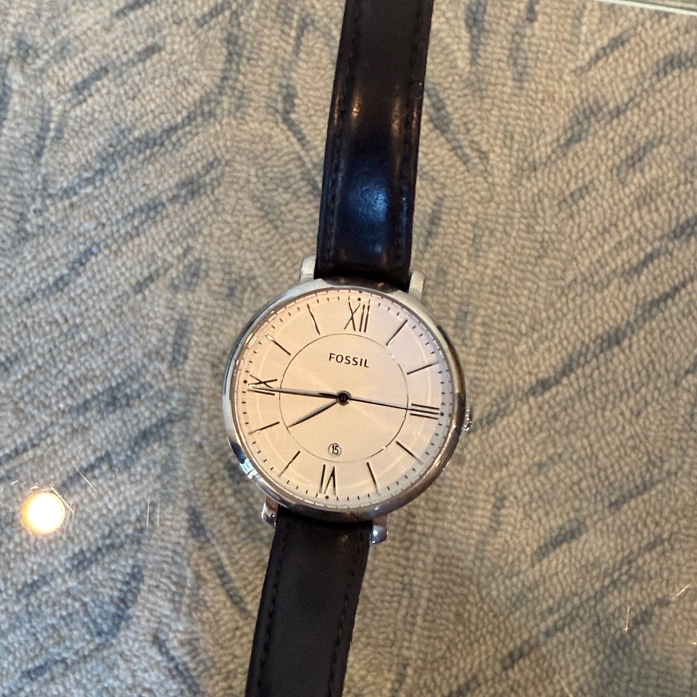 Classic Black Leather Women's Fossil Watch